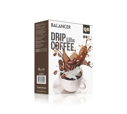 Свежеобжаренный молотый кофе BALANCER с классическим вкусом и рейши, 5 дрип-пакетов — артикул 012625