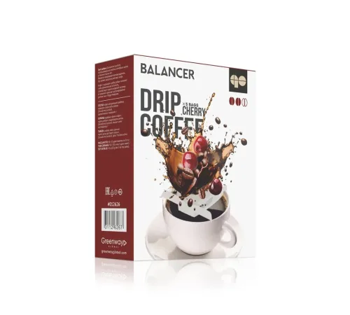 Свежеобжаренный молотый кофе BALANCER со вкусом черешни и рейши, 5 дрип-пакетов — артикул 012626