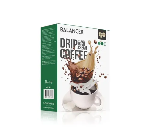 Свежеобжаренный молотый кофе BALANCER со вкусом ирландского крема и рейши, 5 дрип-пакетов — артикул 012627