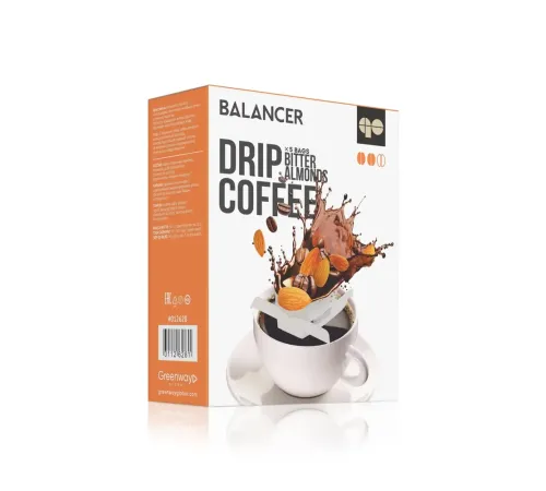 Свежеобжаренный молотый кофе BALANCER со вкусом горького миндаля и рейши, 5 дрип-пакетов — артикул 012628