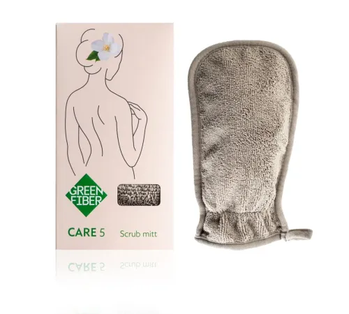 Мочалка-скраб для душа Green Fiber CARE 5 — серая, артикул 06086