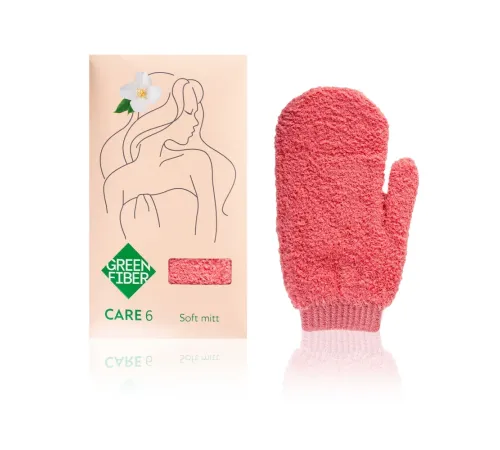 Мягкая мочалка для лица Green Fiber CARE 6 — коралловая, артикул 06090