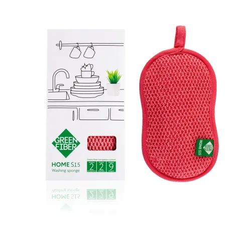 Губка для мытья посуды Green Fiber HOME S15 — коралловая, артикул 06104