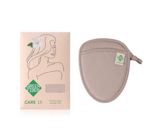 Мочалка-спонж двусторонняя Green Fiber CARE 15 — бежевая, артикул 06108