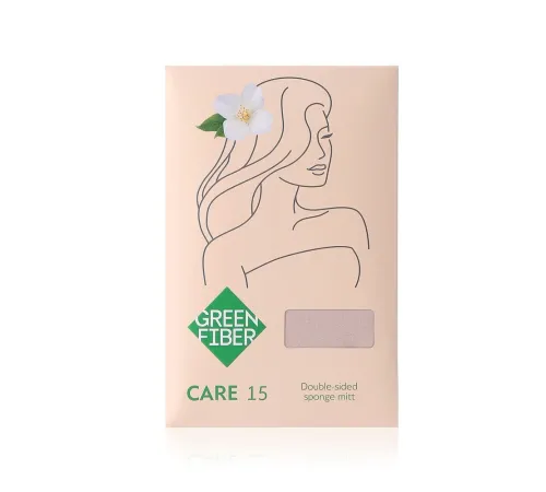 Мочалка-спонж двусторонняя Green Fiber CARE 15 — бежевая, артикул 06108