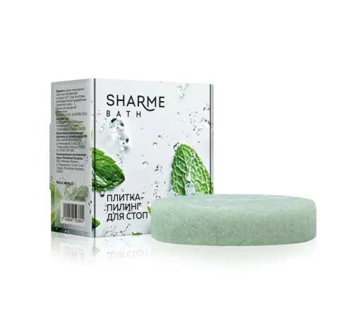 Плитка-пилинг для стоп Sharme Bath, 85 г — морская соль, сода, ши, кокос, ментол, артикул 029301