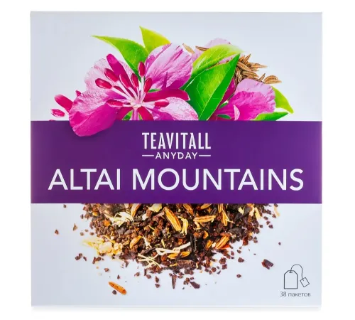Чайный напиток TeaVitall Anyday «Altai Mountains» — чёрный чай с иван-чаем, тмином, дягилем, 38 фильтр-пакетов — артикул 01580