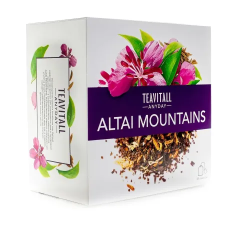 Чайный напиток TeaVitall Anyday «Altai Mountains» — чёрный чай с иван-чаем, тмином, дягилем, 38 фильтр-пакетов — артикул 01580