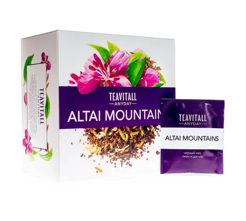 Чайный напиток TeaVitall Anyday «Altai Mountains» — чёрный чай с иван-чаем, тмином, дягилем, 38 фильтр-пакетов — артикул 01580