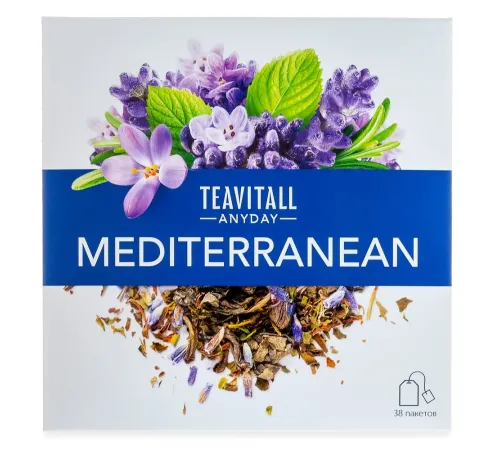 Чайный напиток TeaVitall Anyday «Mediterranean» — зелёный чай с мятой и лавандой, 38 фильтр-пакетов — артикул 01584