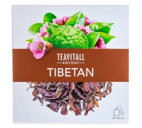 Чайный напиток TeaVitall Anyday «Tibetan» — чёрный чай, пуэр, бадан, бергамот, 38 фильтр-пакетов — артикул 01585