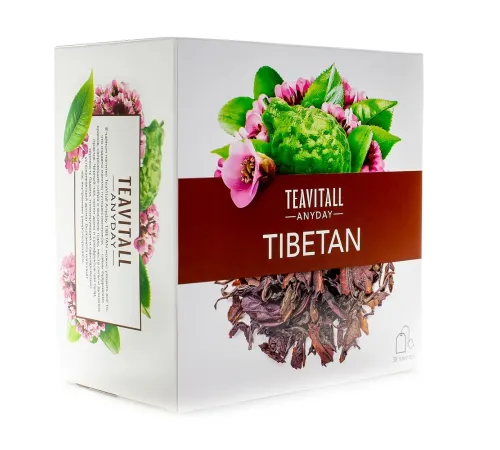 Чайный напиток TeaVitall Anyday «Tibetan» — чёрный чай, пуэр, бадан, бергамот, 38 фильтр-пакетов — артикул 01585