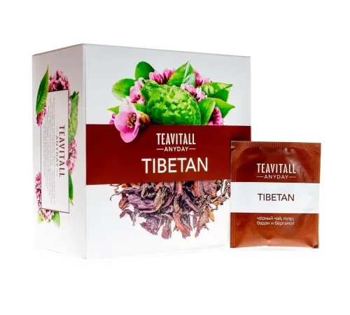 Чайный напиток TeaVitall Anyday «Tibetan» — чёрный чай, пуэр, бадан, бергамот, 38 фильтр-пакетов — артикул 01585