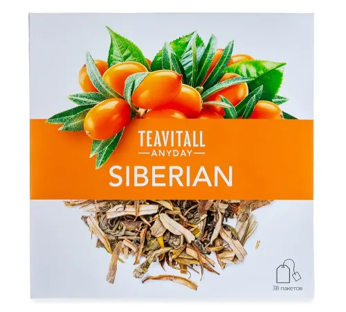 Чайный напиток TeaVitall Anyday «Siberian» — зелёный чай с ферментированным листом облепихи, 38 фильтр-пакетов — артикул 01588