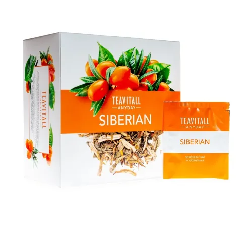 Чайный напиток TeaVitall Anyday «Siberian» — зелёный чай с ферментированным листом облепихи, 38 фильтр-пакетов — артикул 01588