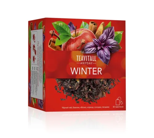 Чайный напиток TeaVitall Anyday «Winter» — чёрный чай с яблоком, корицей, базиликом и гвоздикой, 38 фильтр-пакетов — артикул 01619
