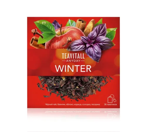 Чайный напиток TeaVitall Anyday «Winter» — чёрный чай с яблоком, корицей, базиликом и гвоздикой, 38 фильтр-пакетов — артикул 01619