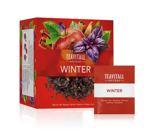 Чайный напиток TeaVitall Anyday «Winter» — чёрный чай с яблоком, корицей, базиликом и гвоздикой, 38 фильтр-пакетов — артикул 01619