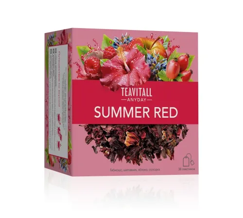 Чайный напиток TeaVitall Anyday «Summer Red» — гибискус, шиповник, яблоко, малиновый аромат, 38 фильтр-пакетов — артикул 01621