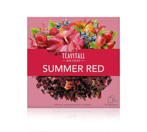 Чайный напиток TeaVitall Anyday «Summer Red» — гибискус, шиповник, яблоко, малиновый аромат, 38 фильтр-пакетов — артикул 01621