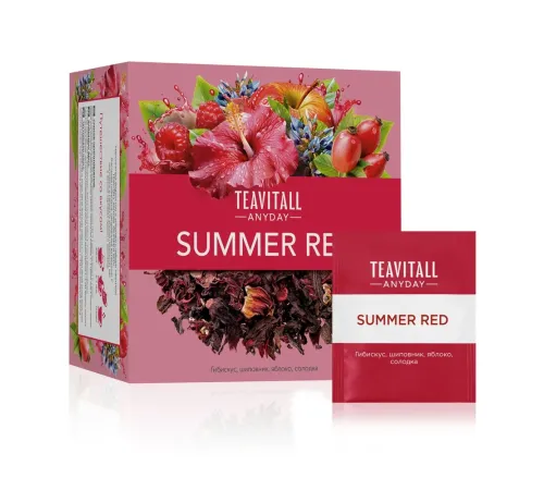 Чайный напиток TeaVitall Anyday «Summer Red» — гибискус, шиповник, яблоко, малиновый аромат, 38 фильтр-пакетов — артикул 01621