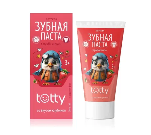 Детская зубная паста TOTTY с пробиотиком со вкусом клубники 3+, 50 мл — артикул 03559