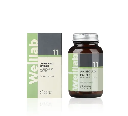 Welllab ANGIOLUX FORTE, 60 капсул — диосмин, гесперидин, готу кола и гинкго для вен, артикул 070708