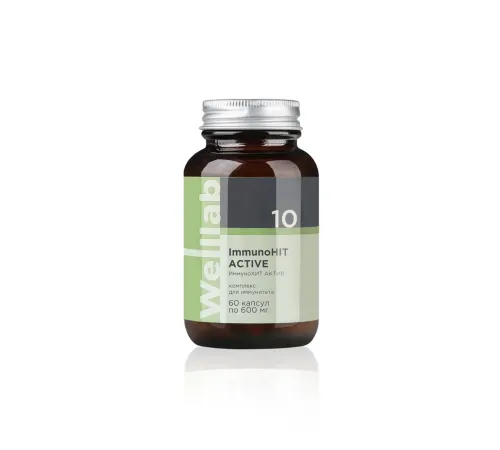 Welllab ImmunoHIT ACTIVE, 60 капсул — эхинацея, астрагал, рейши, элеутерококк, витамин C, цинк, селен, артикул 070719