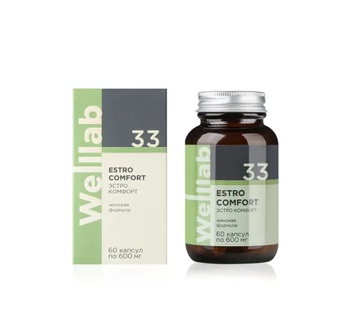 Welllab ESTRO COMFORT, 60 капсул — дикий ямс, цимицифуга, витекс, дягиль и мелисса при ПМС и менопаузе, артикул 070722