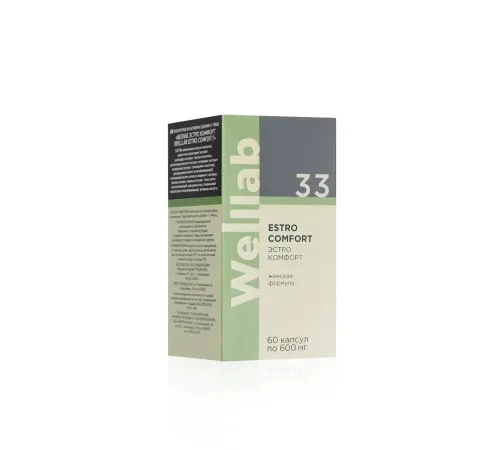 Welllab ESTRO COMFORT, 60 капсул — дикий ямс, цимицифуга, витекс, дягиль и мелисса при ПМС и менопаузе, артикул 070722