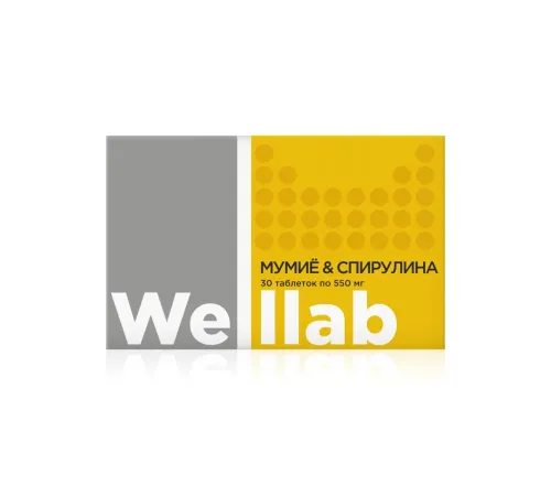 Welllab МУМИЁ & СПИРУЛИНА, 30 таблеток — мумиё, спирулина, хлорелла, чага, бета-каротин, артикул 070746