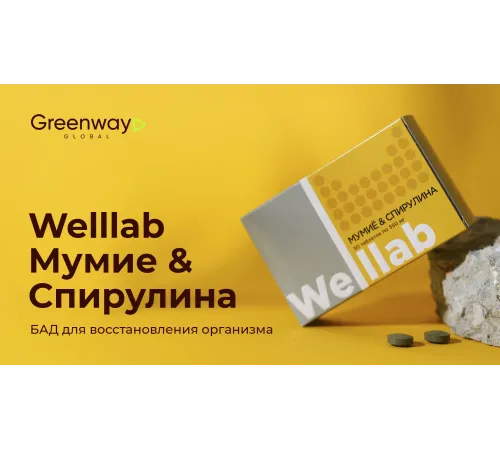 Welllab МУМИЁ & СПИРУЛИНА, 30 таблеток — мумиё, спирулина, хлорелла, чага, бета-каротин, артикул 070746