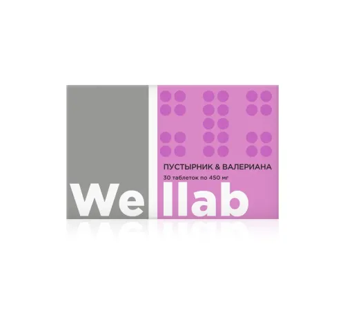 Welllab ПУСТЫРНИК & ВАЛЕРИАНА, 30 таблеток — с магнием бисглицинатом и мятой, артикул 070759