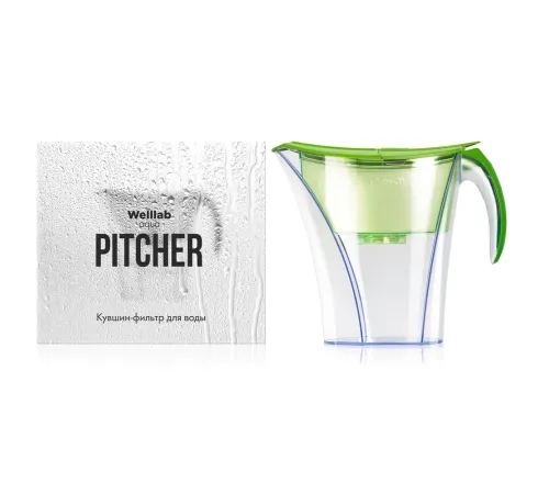 Кувшин-фильтр Welllab Aqua PITCHER, зелёный — с электронным индикатором замены кассеты, артикул 00340