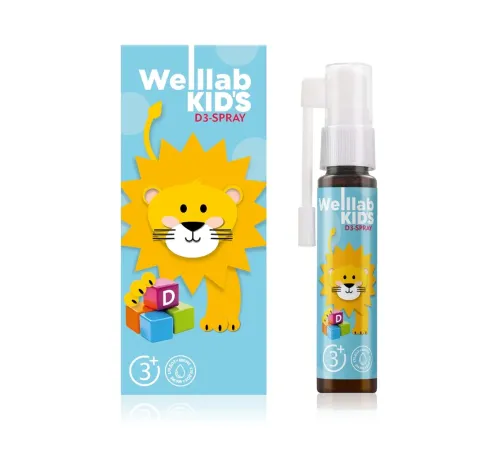 Welllab KIDS VITAMIN D3, спрей 23,8 мл — 600 МЕ витамина D3 в одном нажатии, для детей с 3 лет и взрослых, артикул 070757